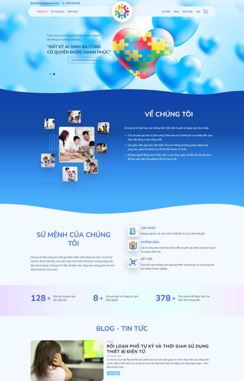 Theme WordPress Trung tâm tự kỷ, tiếng Anh, giáo dục